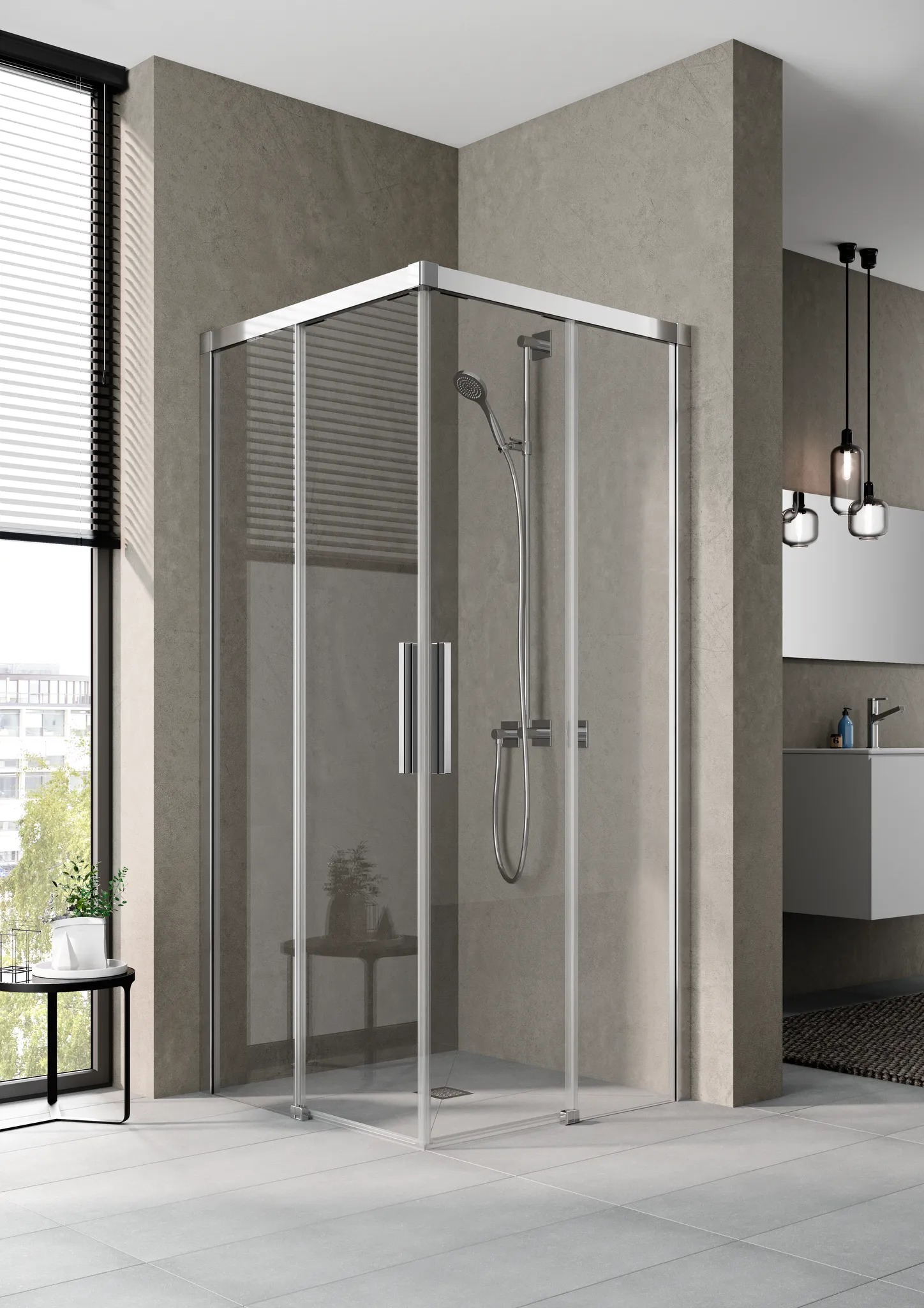 Kermi Duschtür Eckeinstieg 2-teilig (Gleittüren bodenfrei) Halbteil links „NICA“ Glas Klar, Profile Silber Hochglanz, BV: 795 - 820 mm GAK: 790 - 815 mm WE: 805 - 830 mm H: 1850 mm