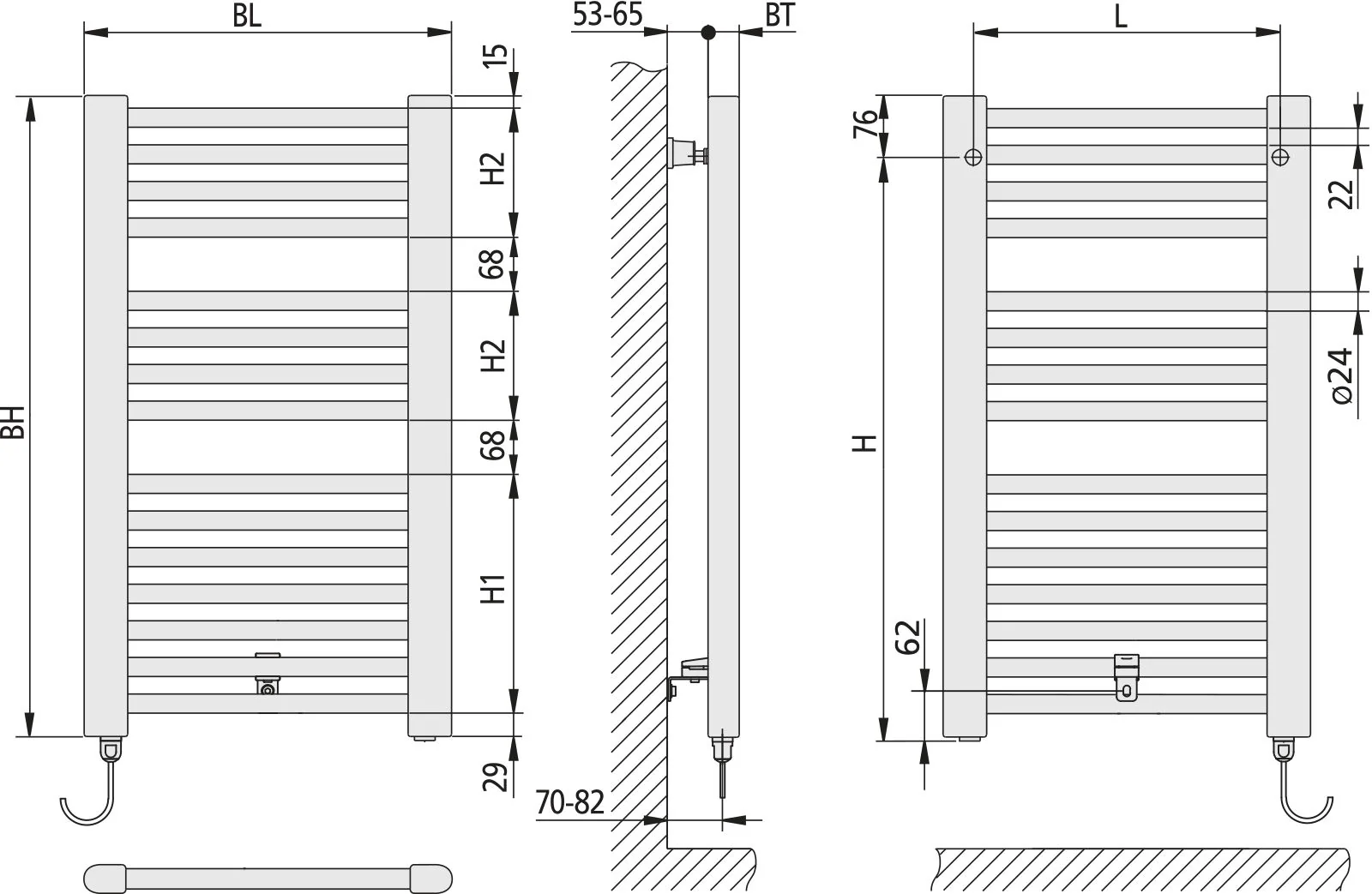 Kermi Elektroheizkörper „Basic®-E“ 52,4 × 177 cm in Schwarz Soft