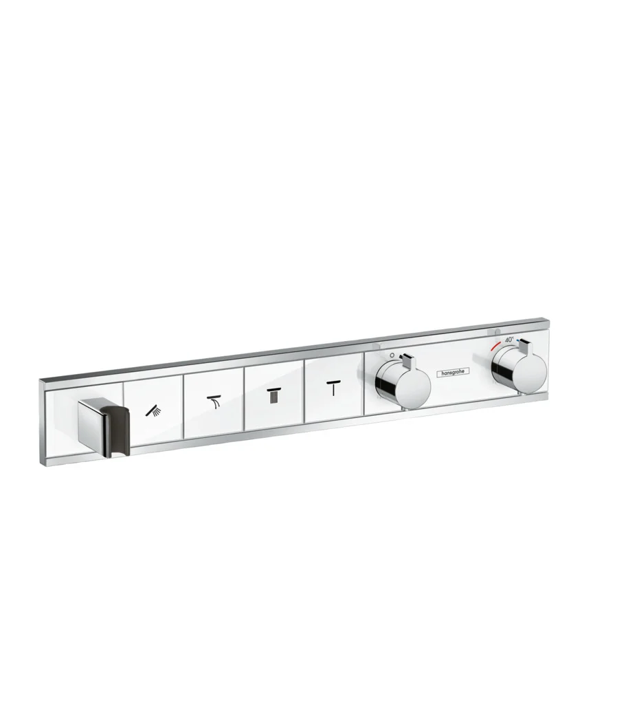 Hansgrohe RainSelect Thermostat Unterputz, 4 Verbraucher, weiß/chrom, mit integriertem Brausehalter und Tasten für Handbrause, Schwall, Rain groß, MonoRain