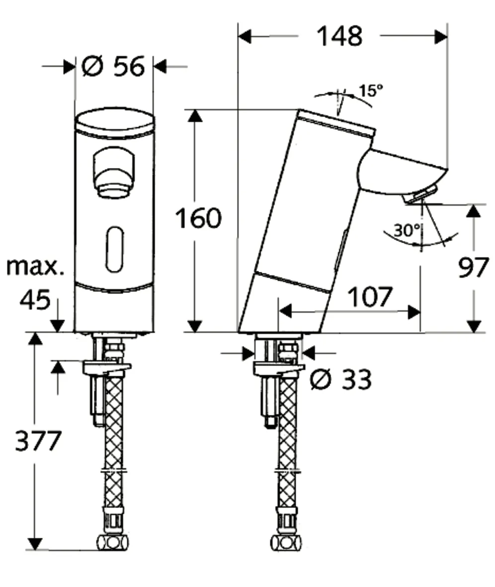 Waschtisch-Armatur PURIS E, Elektronisch, HD-K - Hochdruck Kaltwasser / vorgemischtes Wasser, Infrarot, Batteriefach, G 3/8 IG, chrom
