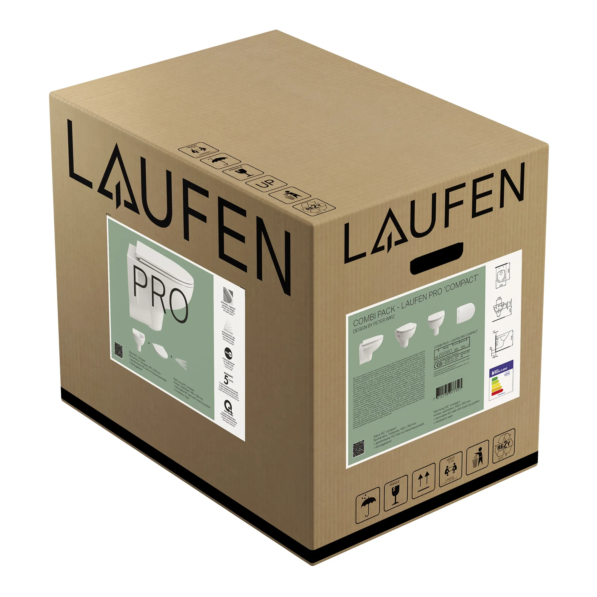 Tiefspül-WC wandhängend+Sitz PRO Pack 490x360 spülrandlos Ausführung kurz (kompakt), offene Befestigung, weiß, bestehend aus H8219520000001 Wand-WC und H8989660000001 WC-Sitz SLIM mit Absenkautomatik