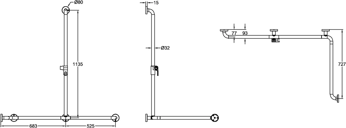 Villeroy & Boch ViCareFUNKTION Duschhandlauf Aluminium 1208 x 727 mm