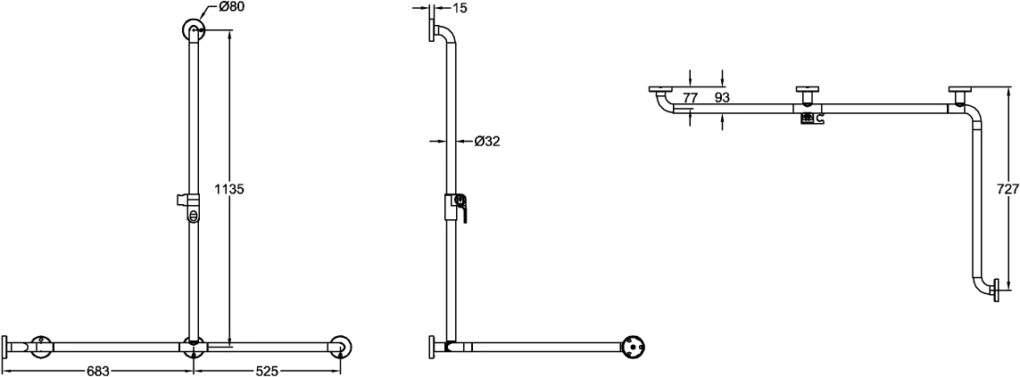 Villeroy & Boch ViCareFUNKTION Duschhandlauf Aluminium 1208 x 727 mm