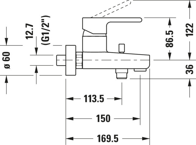 B.2 Einhebel-Wannenmischer Aufputz Ausladung 150 Breite 181,5 mm