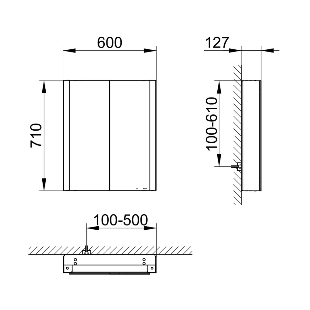 KEUCO SOMARIS Spiegelschrank Wandvorbau 2-türig 600 x 710 x 128 mm weiß matt KEUCO SOMARIS Spiegelschrank Wandvorbau 2-türig 600 x 710 x 128 mm weiß matt