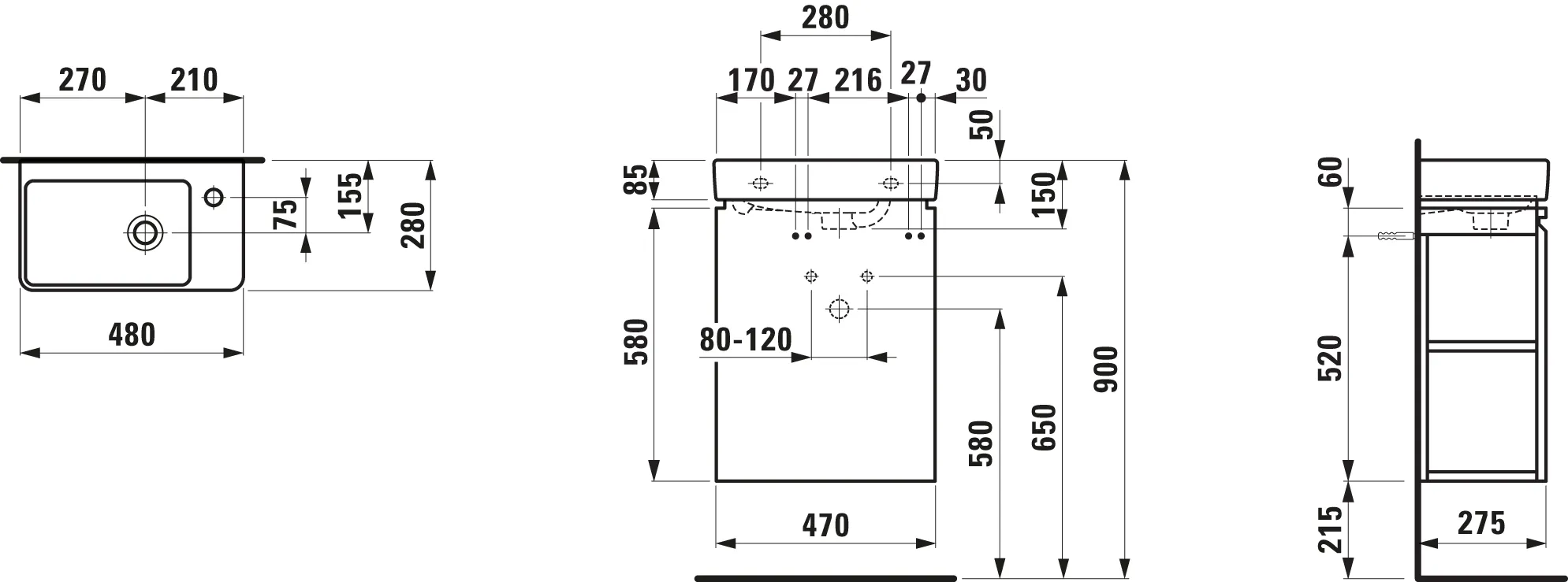 Laufen Badmöbelset inkl. Waschtisch „PRO S“ 470 × 280 × 685 mm, Anschlag rechts, Hahnlochposition rechts Laufen Badmöbelset inkl. Waschtisch „PRO S“ 470 × 280 × 685 mm, Anschlag rechts, Hahnlochposition rechts
