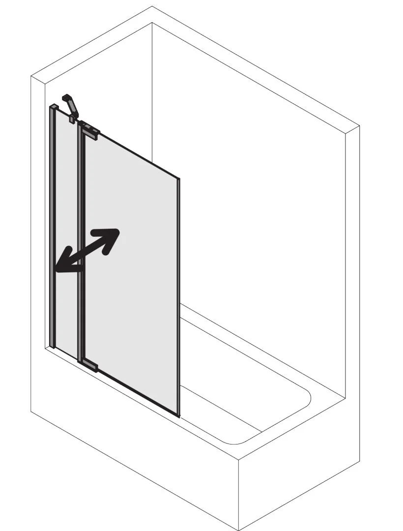 Kermi Duschdesign Badewannenaufsatz Pendelflügel mit Festfeld „Yanea“ Anschlag links, Anschlag links Glas Klar, Profile Schwarz Soft (RAL 9005), B: 785 mm H: 1400 mm