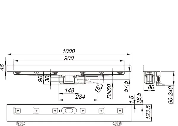 Duschrinne CeraLine PLAN W 900 mm, DN 50