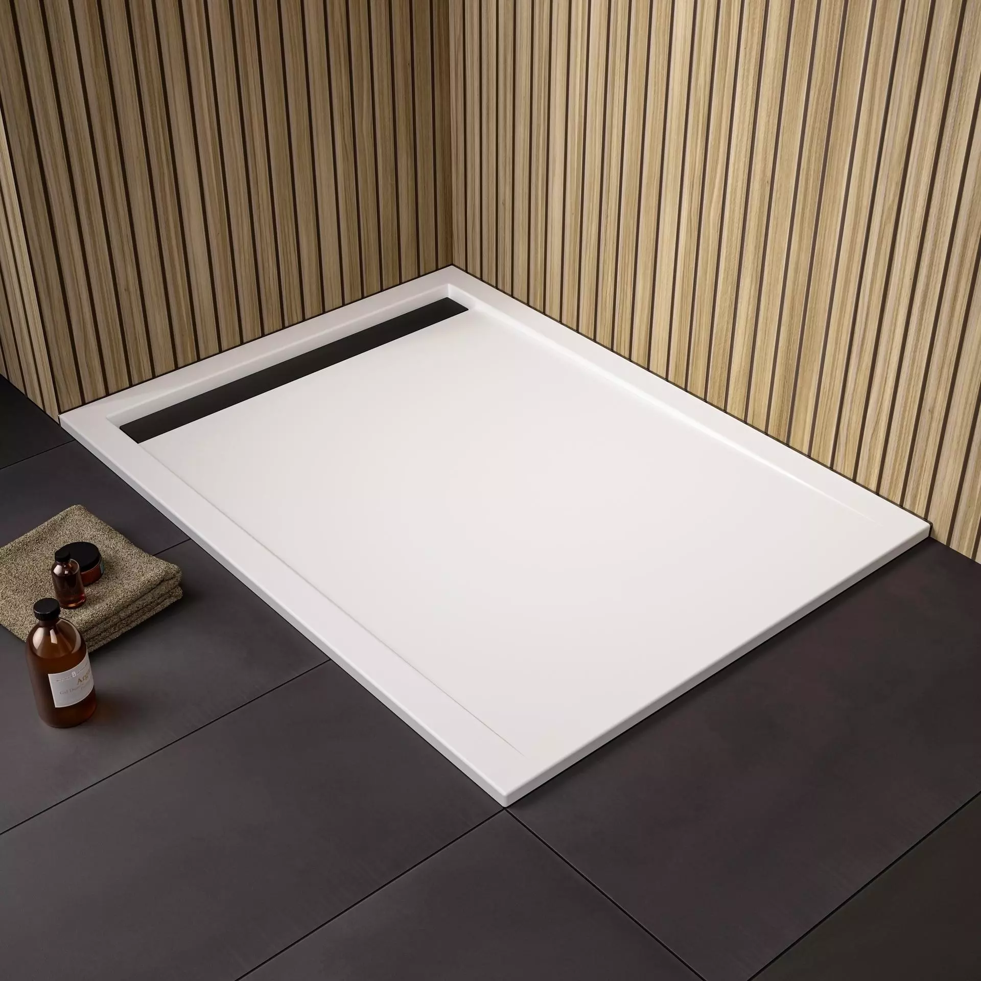 HSK quadrat Acryl-Duschwanne „superflach“ mit schmaler Ablaufrinne 100 × 100 cm ohne, in Schwarz (matt)