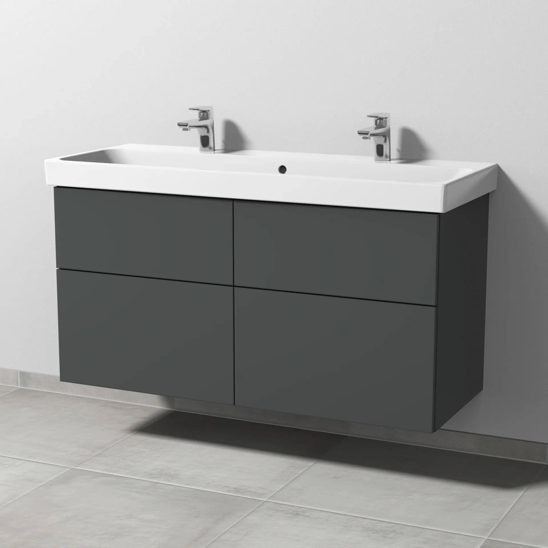 Sanipa Waschtischunterschrank „3way“ 1150 × 588 × 453 mm in Anthrazit (matt), mit Hahnlochbohrung, Becken mittig