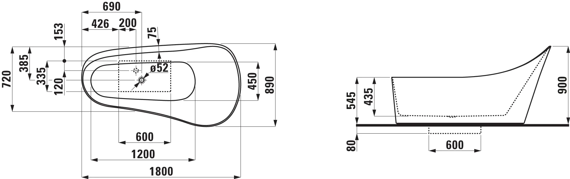 Laufen Palomba Collection H245802 Badewanne, 1800x900mm, weiß Laufen Palomba Collection H245802 Badewanne, 1800x900mm, weiß