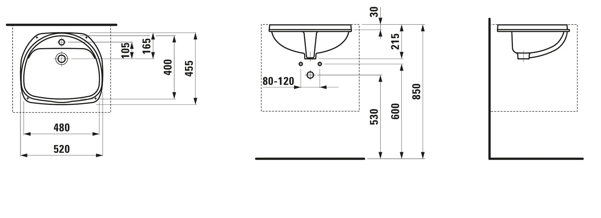 Laufen Unterbauwaschtisch „Bijou“ 520 × 455 × 215 mm, mit Hahnlochbohrung in Weiß Laufen Unterbauwaschtisch „Bijou“ 520 × 455 × 215 mm, mit Hahnlochbohrung in Weiß