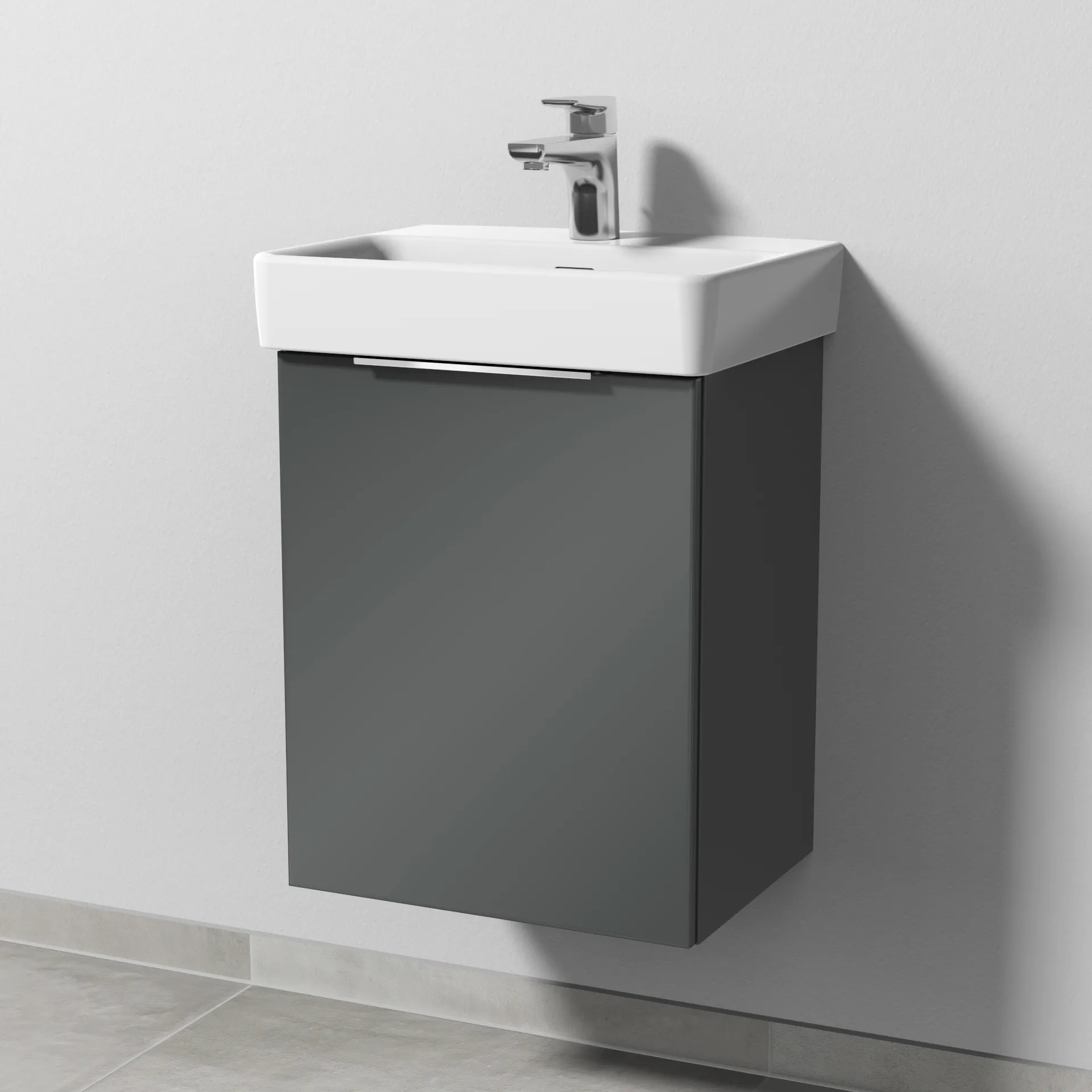 Sanipa Waschtischunterschrank „3way“ passend zu Keramik-Waschtische Pro S von 410 × 520 × 317 mm in Anthrazit (glanz), Anschlag links
