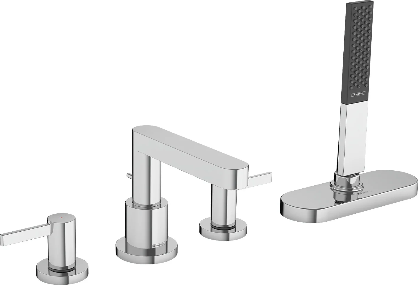 Hansgrohe Finoris 4-Loch Wannenrandarmatur Chrom, Ausladung 152 mm, PowderRain-Handbrause, max. Durchfluss 23,5 l/min Hansgrohe Finoris 4-Loch Wannenrandarmatur Chrom, Ausladung 152 mm, PowderRain-Handbrause, max. Durchfluss 23,5 l/min