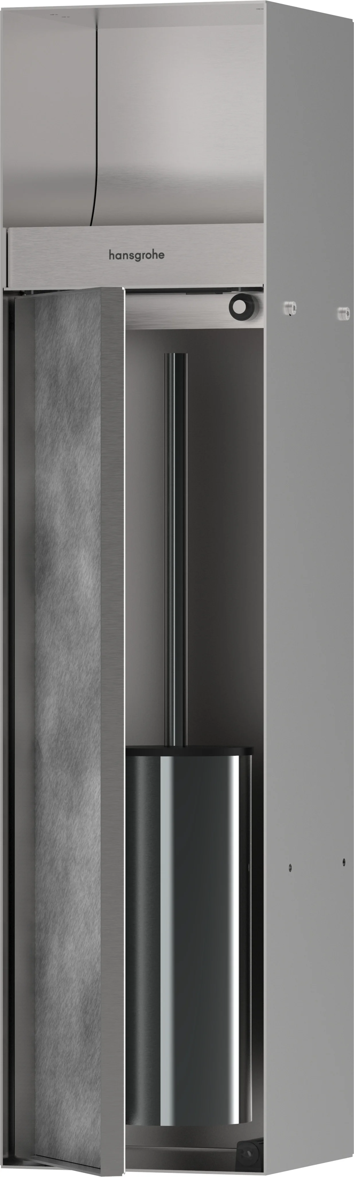 Hansgrohe XtraStoris Rock Einbau Toilettenbürstenhalter mit befliesbarer Tür, Edelstahl gebürstet, links anschlagend, 140 mm Einbautiefe Hansgrohe XtraStoris Rock Einbau Toilettenbürstenhalter mit befliesbarer Tür, Edelstahl gebürstet, links anschlagend, 140 mm Einbautiefe