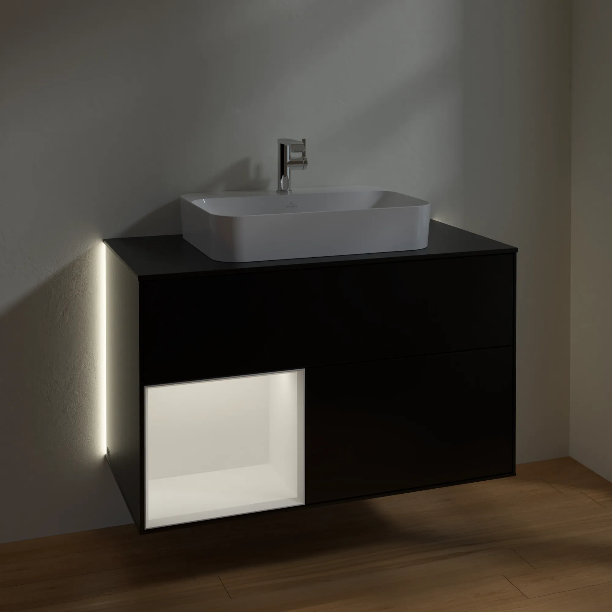 Villeroy & Boch Waschbeckenunterschrank Finion G36, 1000x603x501 mm, Black Matt Lacquer, mit Beleuchtung und Push-to-open Funktion