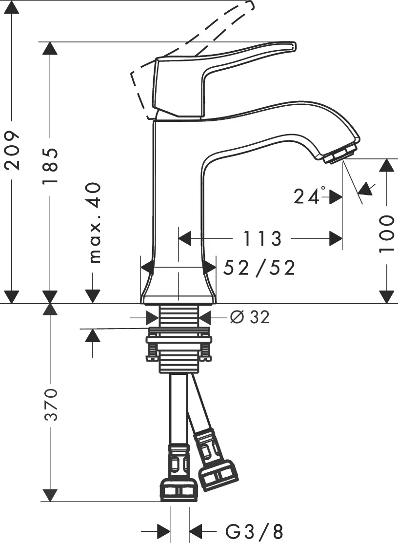 Hansgrohe Metris Classic Einhebel-Waschtischmischer, Chrom, Ausladung 113 mm, ComfortZone 100, Keramikmischsystem, max. Durchflussmenge 5 l/min bei 3 bar