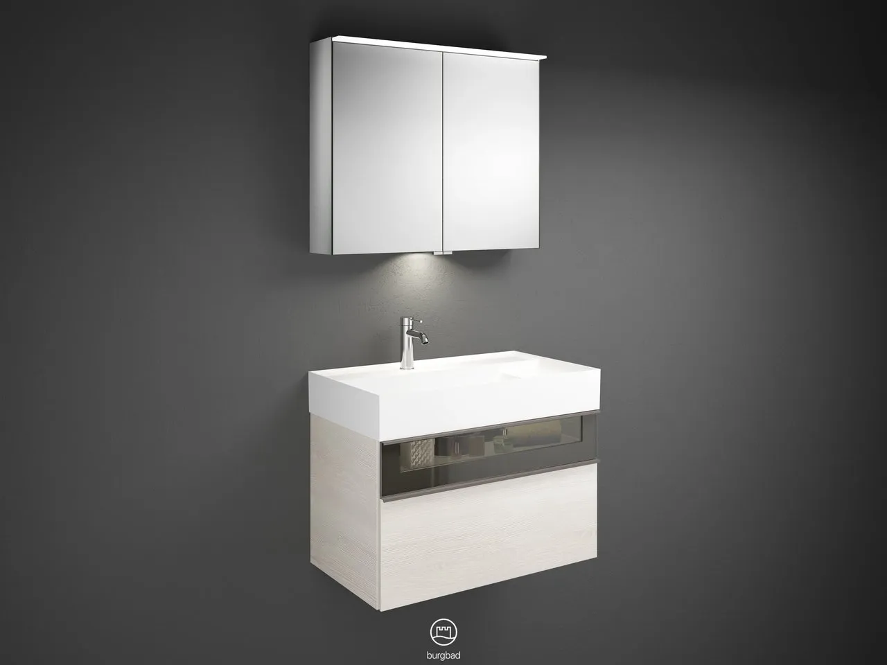 burgbad Yumo SFLA082 Badmöbelset Spiegelschrank mit Mineralguss-Waschtisch burgbad Yumo SFLA082 Badmöbelset Spiegelschrank mit Mineralguss-Waschtisch