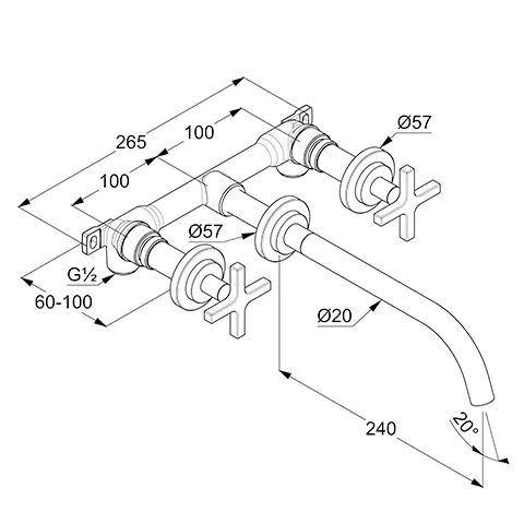 Kludi NOVA FONTE 3-Loch-Waschtisch CLASSIC UP-Wandmontage 240 mm chrom