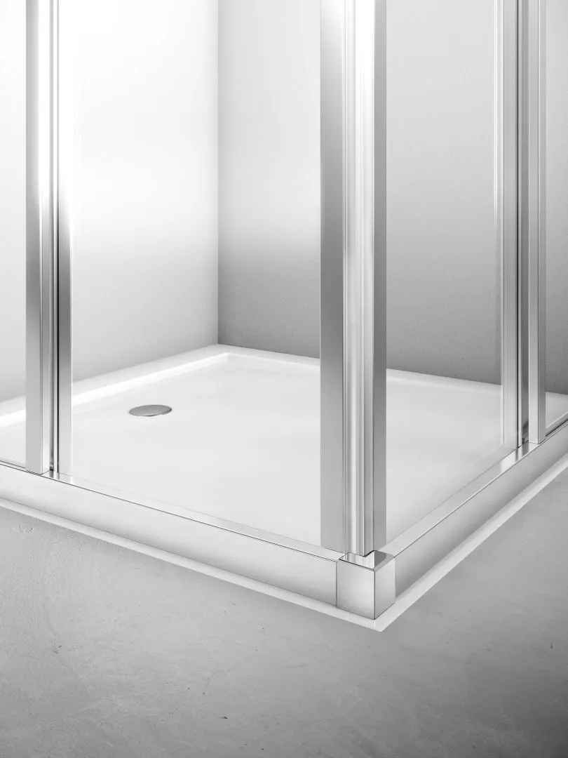 Kermi Duschtür Eckeinstieg 2-teilig (Gleittüren) Halbteil links „LIGA“ 185 cm Glas Klar, Profile Silber Hochglanz, Schiebetür zweiteilig