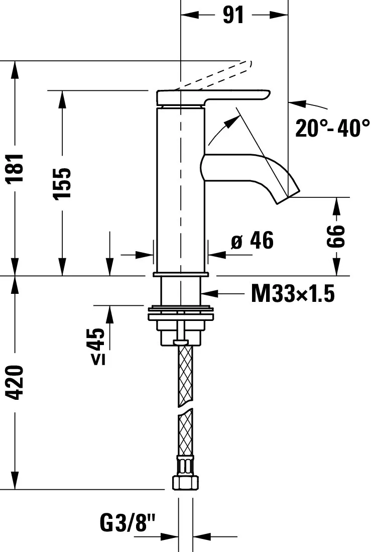 C.1 Einhebel-Waschtischmischer S Höhe 155 Ausladung 91 mm