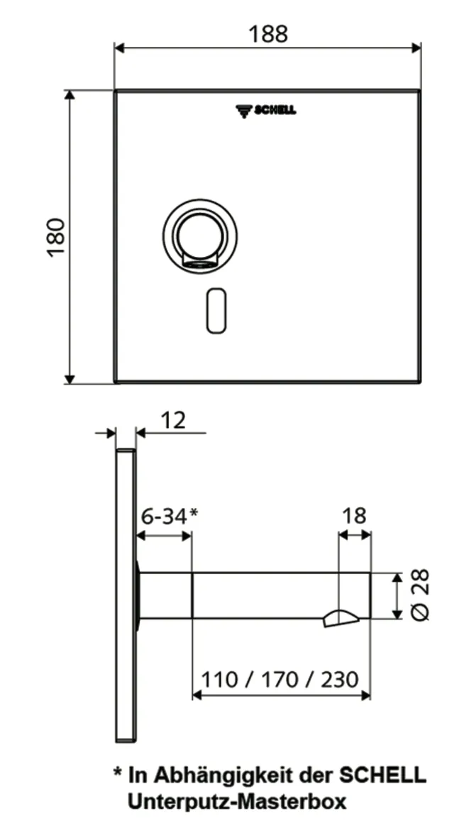 Unterputz-Waschtisch-Armatur LINUS W-E-V, Kaltwasser / vorgemischtes Wasser, Infrarot, Batteriefach 6 V, Schutzklasse IP 65, Wandauslauf mit Strahlregler (diebstahlsicher), Auslauf 230 mm, Frontplatte chrom