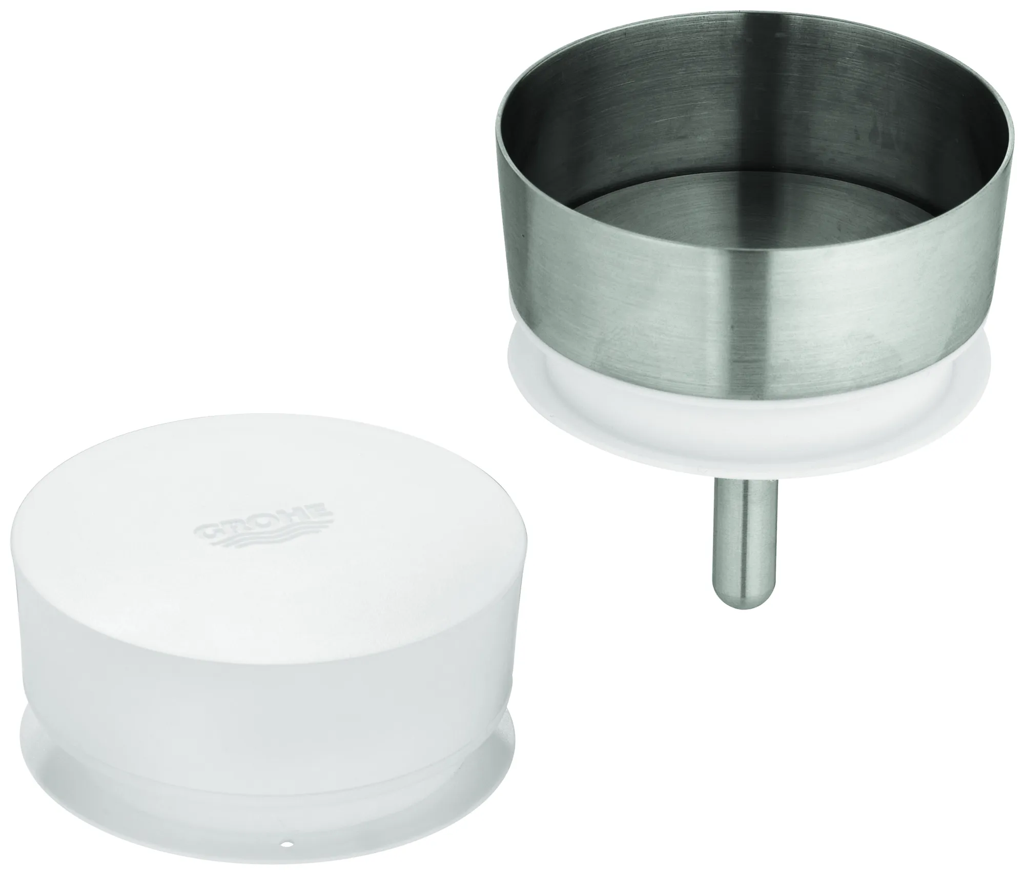 Deckelset Blue 40636, 2 Deckel, 1 × Edelstahldeckel mit Kippverschluss und integriertem Sieb, 1 × weißer Kunststoffdeckel als Verschluss, edelstahl/weiß Deckelset Blue 40636, 2 Deckel, 1 × Edelstahldeckel mit Kippverschluss und integriertem Sieb, 1 × weißer Kunststoffdeckel als Verschluss, edelstahl/weiß