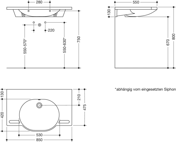 HEWI PG87 Waschtisch, Mineralguss, alpinweiß, Breite 850mm, Tiefe 550mm HEWI PG87 Waschtisch, Mineralguss, alpinweiß, Breite 850mm, Tiefe 550mm