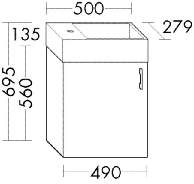 Mineralguss-Waschtisch Crono inkl. Waschtischunterschrank, Mineralguss-Waschtisch;Muldentiefe: 125 mm;Beckenmaß 335x245 mm;Waschtischunterschrank;1 Tür, Tiefe: 279 mm, Breite: 500 mm, Höhe: 695 mm