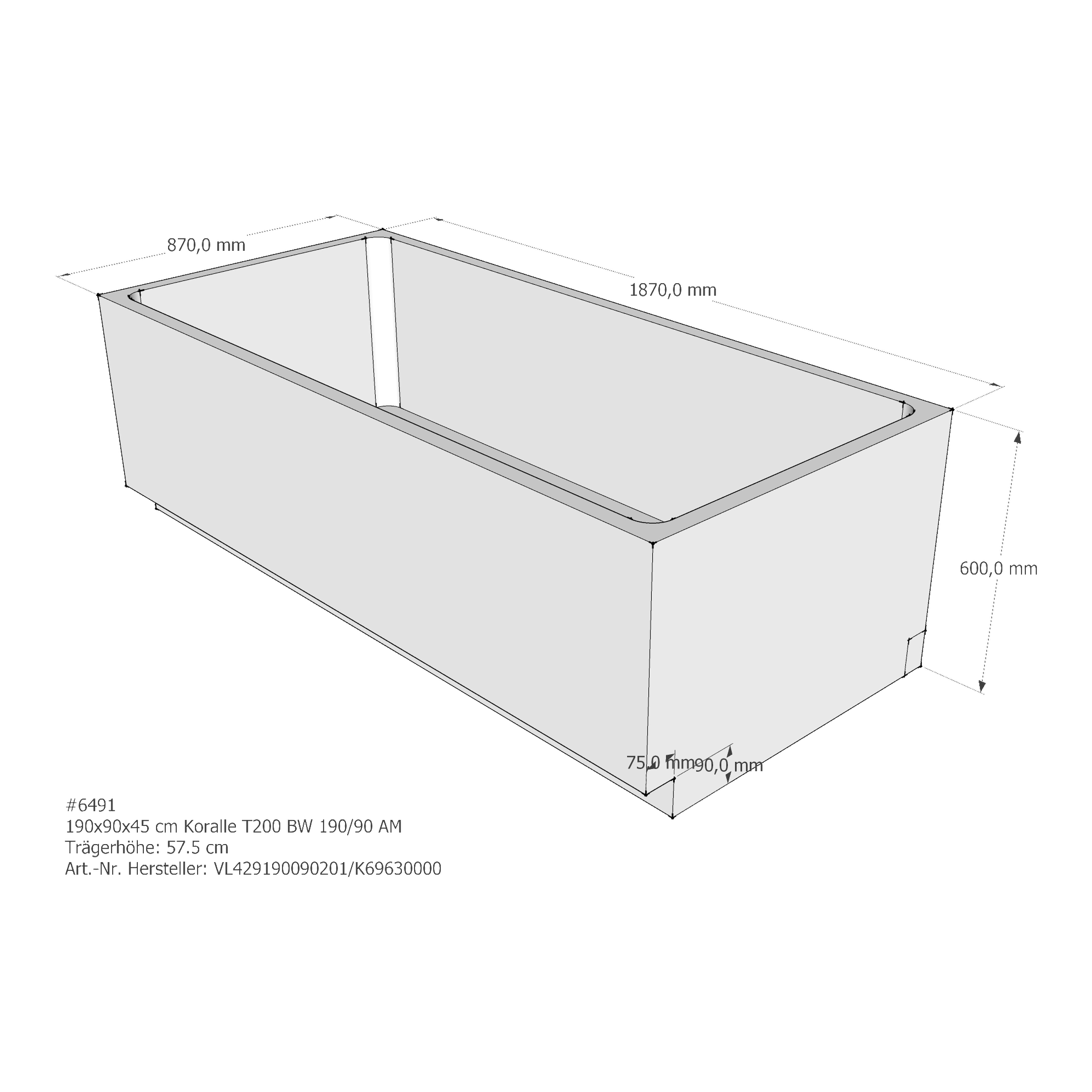 Badewannenträger für Koralle T200 BW 190/90 190 × 90 × 45 cm Badewannenträger für Koralle T200 BW 190/90 190 × 90 × 45 cm