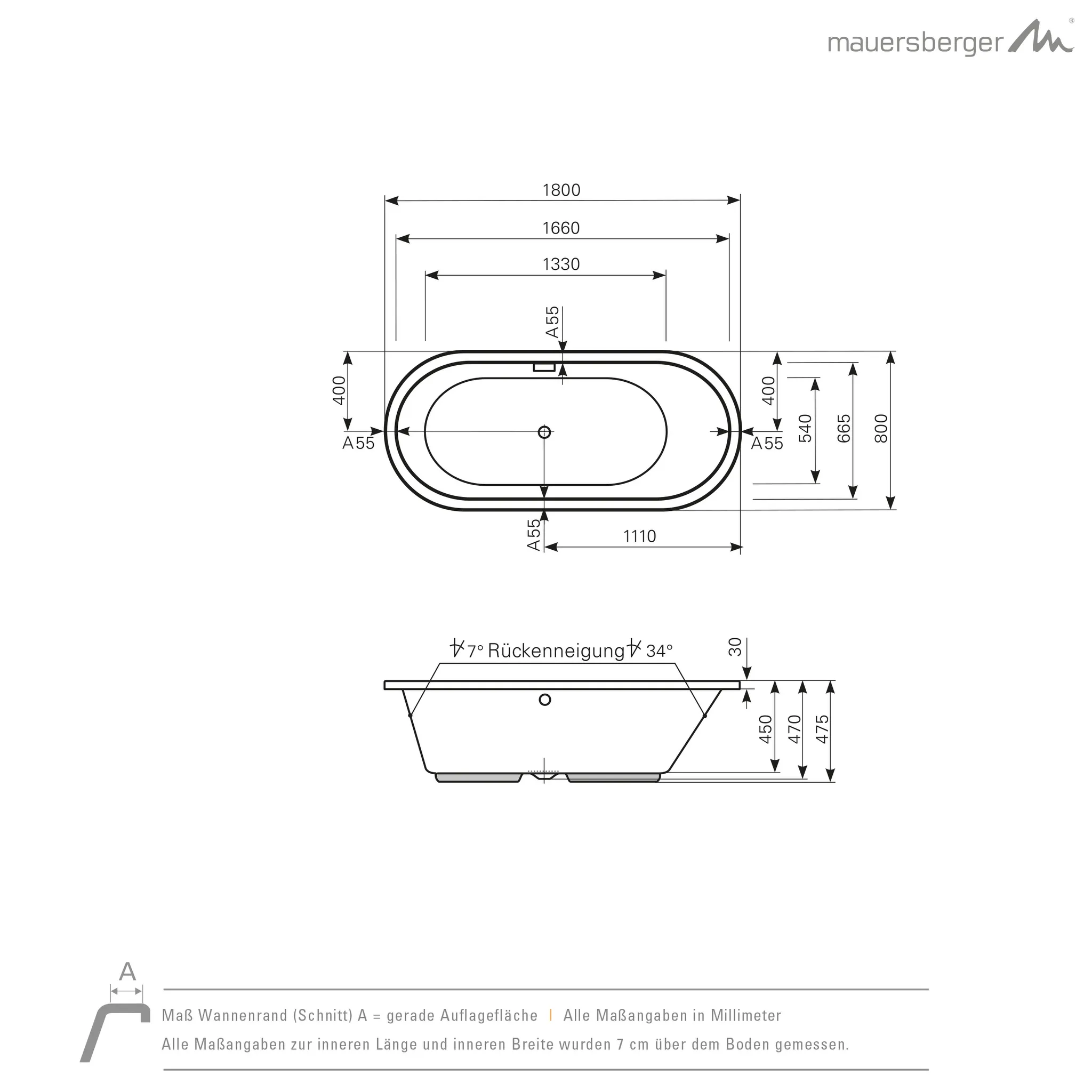 Mauersberger Acryl-Badewanne crispa 180/80 uno Mauersberger Acryl-Badewanne crispa 180/80 uno