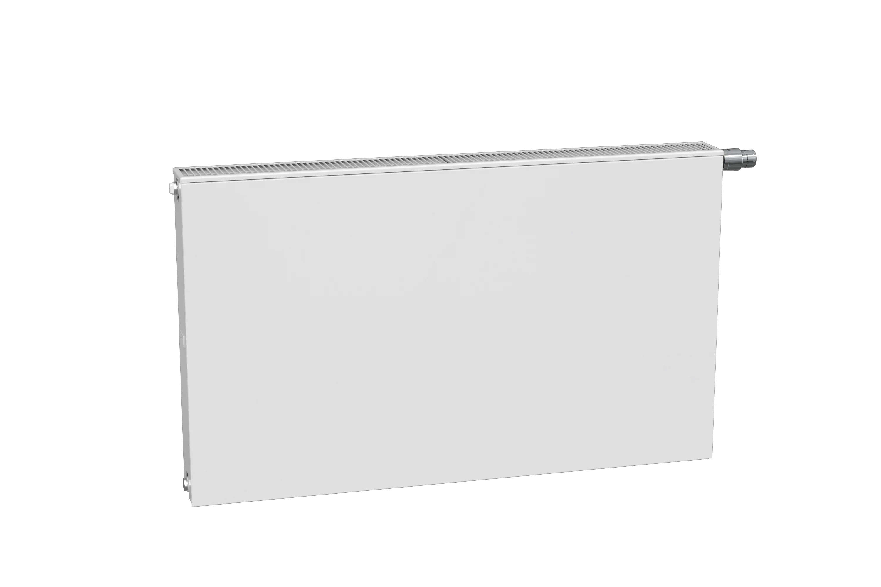 Flachheizkörper therm-x2 Plan-V Typ 11, HxLxT: 505x805x63 mm, Farbe: Weiß RAL 9016 seidenglanz, Ventilposition: links, 10 bar, Abdeckung: mit, Wärmeleistung 75/65-20: 603 Watt, Bohrkonsole