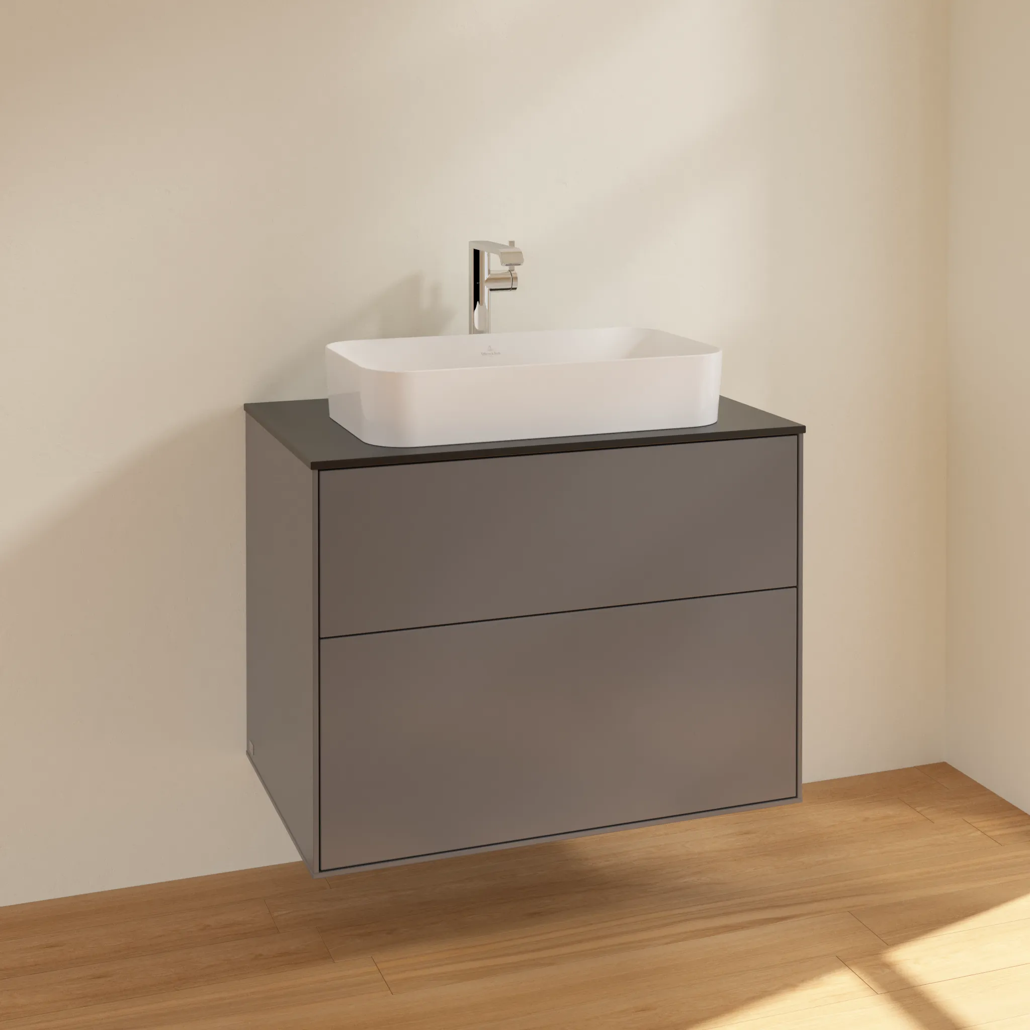 Villeroy & Boch Finion Waschbeckenunterschrank F22 800x603x501mm Anthracite Matt Lacquer / Glass Black Matt Villeroy & Boch Finion Waschbeckenunterschrank F22 800x603x501mm Anthracite Matt Lacquer / Glass Black Matt