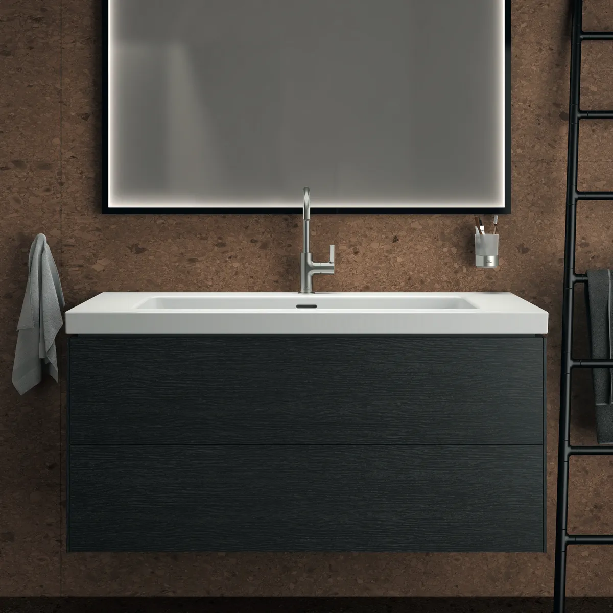 Ideal Standard Waschtischunterschrank „Conca“ 120 × 55,5 × 50,5 cm Eiche geflammt Furnier Ideal Standard Waschtischunterschrank „Conca“ 120 × 55,5 × 50,5 cm Eiche geflammt Furnier