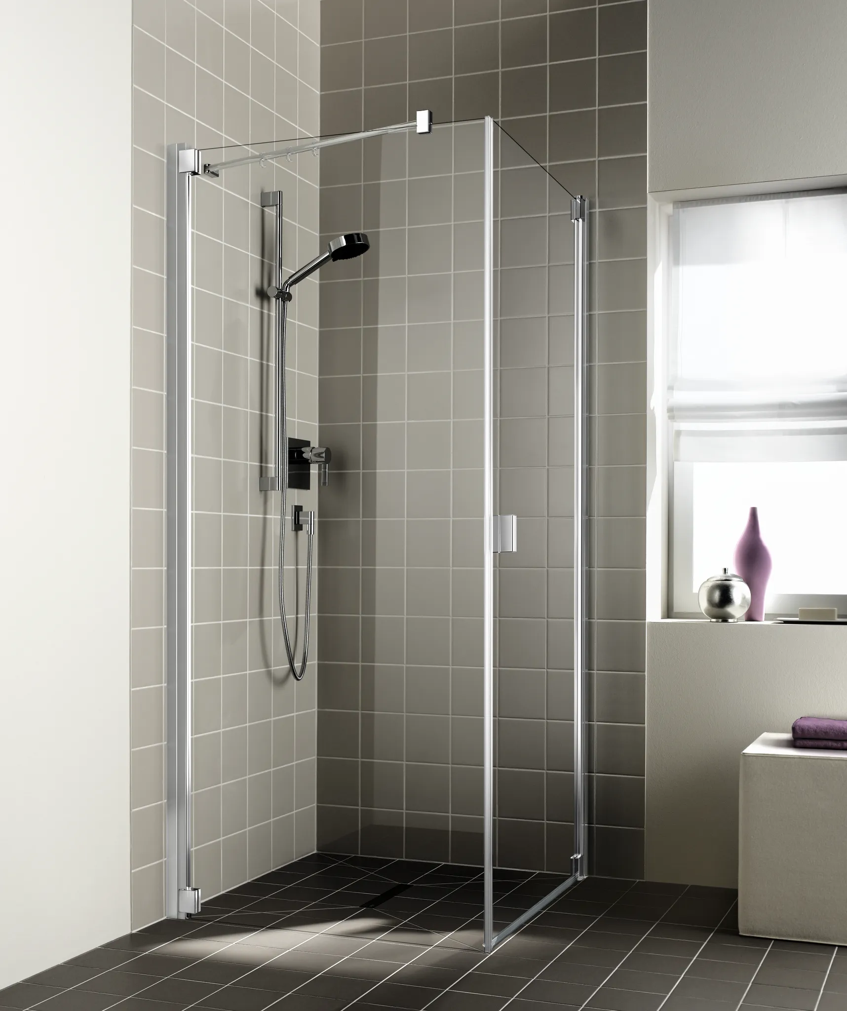 Kermi Seitenwand links für Ecke „RAYA“ Glas Klar, Profile Silber Mattglanz, BV: 720 - 750 mm GAK: 705 - 735 mm WE: 730 - 760 mm H: 1850 mm Anschlag: links / Breitenverstellmaß: 720 - 750 mm / Glas: Klar / Glasaußenkante: 705 - 735 mm / Höhe: 185 cm / Oberflächenveredelung: ohne KermiCLEAN / Profile: Silber Mattglanz / Wanneneinbaumaß: 730 - 760 mm