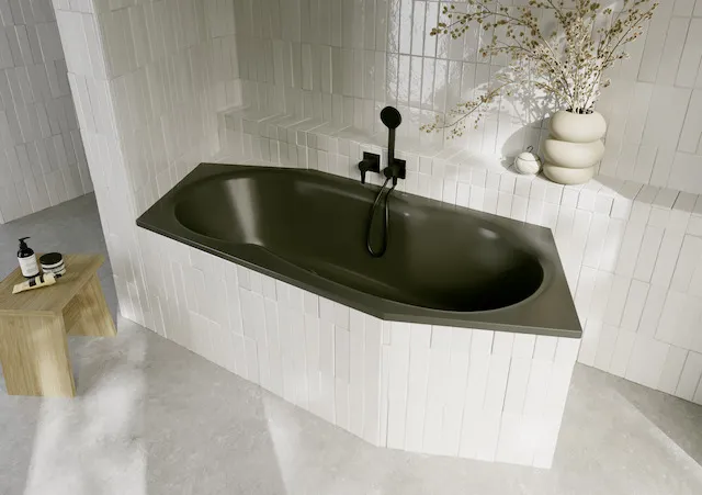 Bette Badewanne BW Sonstige Metric Raven FE, 2060 x 900 mm, 30 mm Randhöhe, 190 l Nutzinhalt, 2-Sitzer, Sechseck, glasierter Titan-Stahl, Überlauf vorne