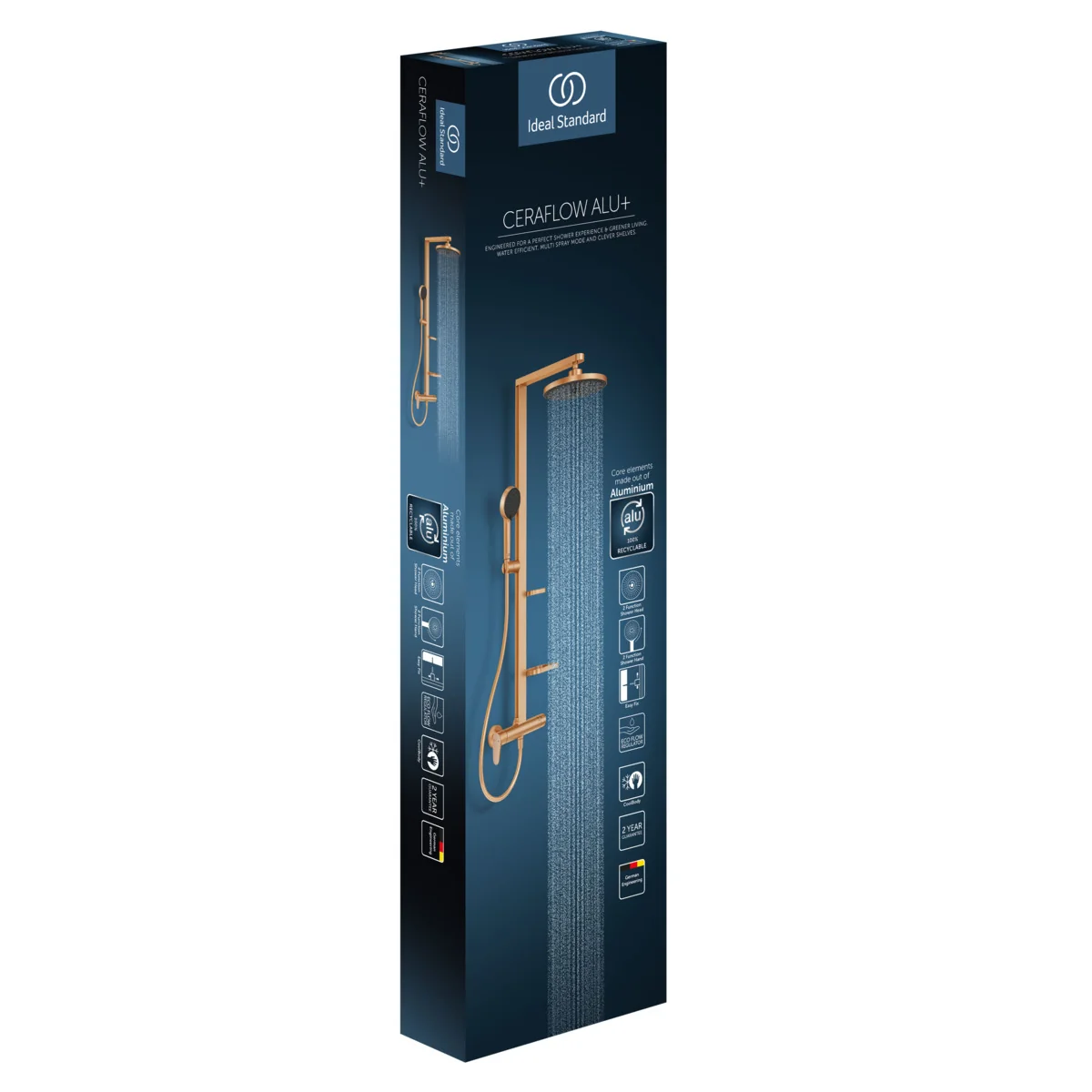 Ideal Standard Ceraflow Alu+ Duschsystem mit Brausearmatur, Bronze, Aufputz, 100% recyceltes Aluminium, 2 Strahlarten Hand- und Kopfbrause Ideal Standard Ceraflow Alu+ Duschsystem mit Brausearmatur, Bronze, Aufputz, 100% recyceltes Aluminium, 2 Strahlarten Hand- und Kopfbrause