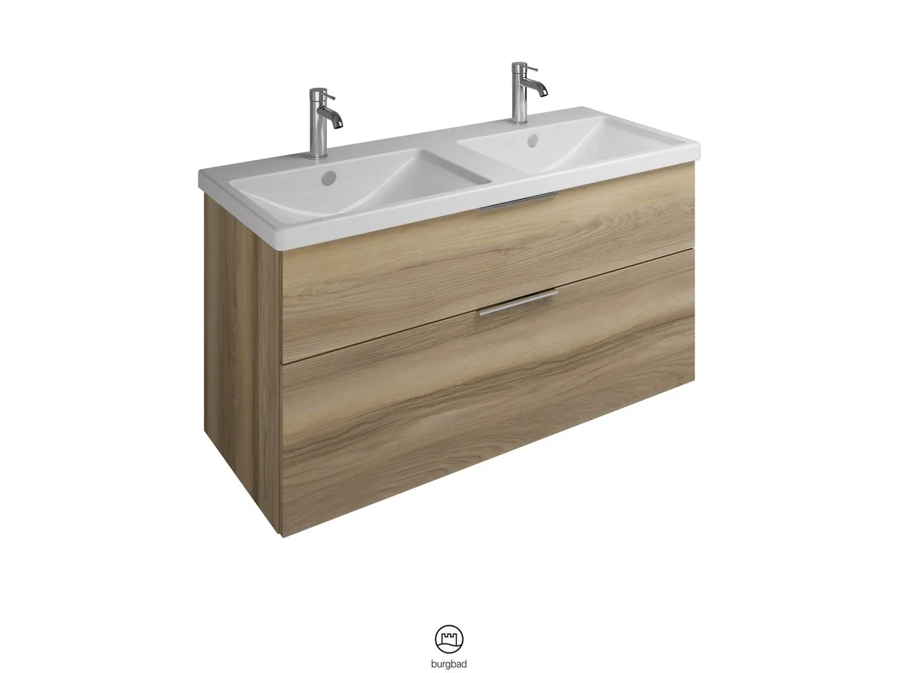 burgbad Badmöbelset Keramik-Waschtisch inkl. Waschtischunterschrank „Eqio“ 123 × 64,5 × 49 cm Stangengriff, Chrom (140 / 397 mm), in Eiche Dekor Klassik burgbad Badmöbelset Keramik-Waschtisch inkl. Waschtischunterschrank „Eqio“ 123 × 64,5 × 49 cm Stangengriff, Chrom (140 / 397 mm), in Eiche Dekor Klassik