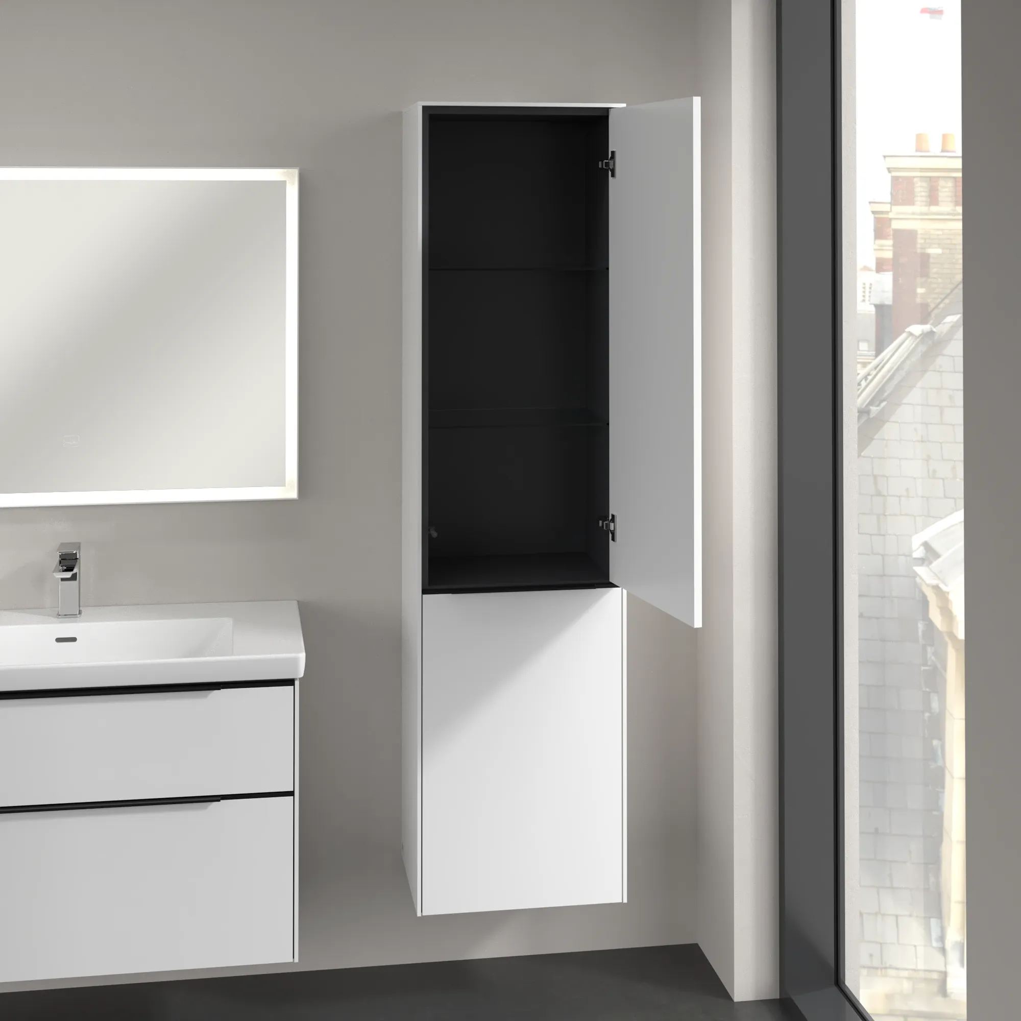 Villeroy & Boch Hochschrank mit Wäschekorb-Klappe „Subway 3.0“ 45 × 171 × 36,2 × 36,2 cm 1 Tür, 1 Wäscheklappe, 1 × fixer Fachboden, Anschlag: rechts, 2 × Glasfachboden, 1 Tür, Anschlag rechts