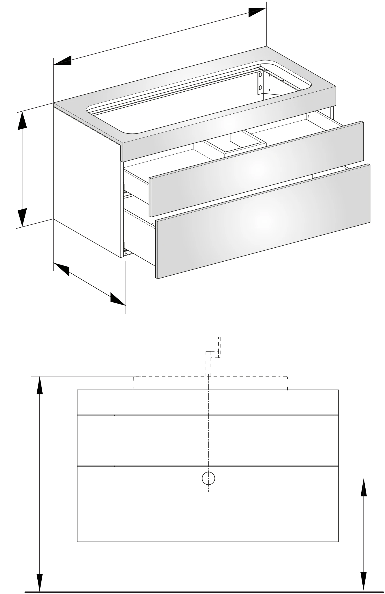 Edition 400 Waschtischunterbau o. Hahnlochbohrung, 2 Auszüge 1050 x 546 x 535 mm trüffel/trüffel Waschtischunterbau Edition 400 31582, 2 Auszüge, trüffel/trüffel