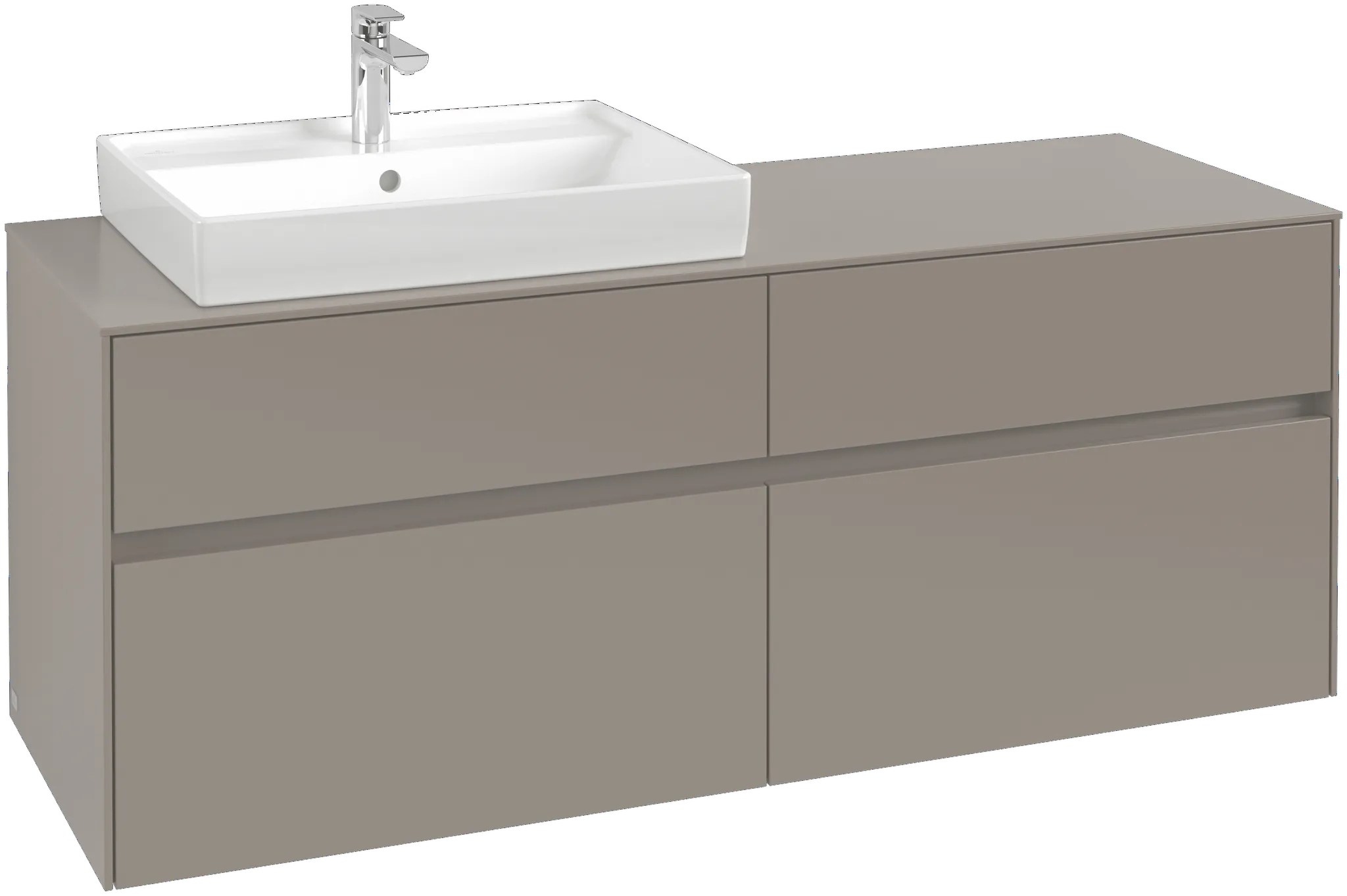 Villeroy & Boch Waschtischunterschrank „Collaro“ 1400 × 548 × 500 mm Glossy Grey, mit Beleuchtung, für Becken links