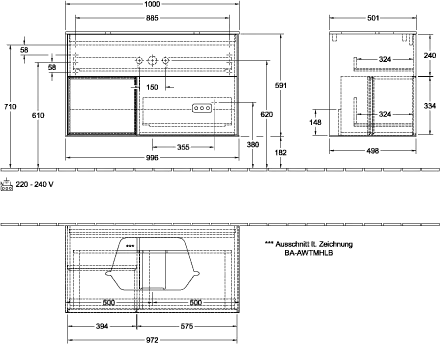 Villeroy & Boch Waschtischunterschrank „Finion“ für Schrankwaschtisch 100 × 60,3 × 50,1 cm 2 Schubladen, für Waschtischposition mittig, inkl. Beleuchtung in mittig