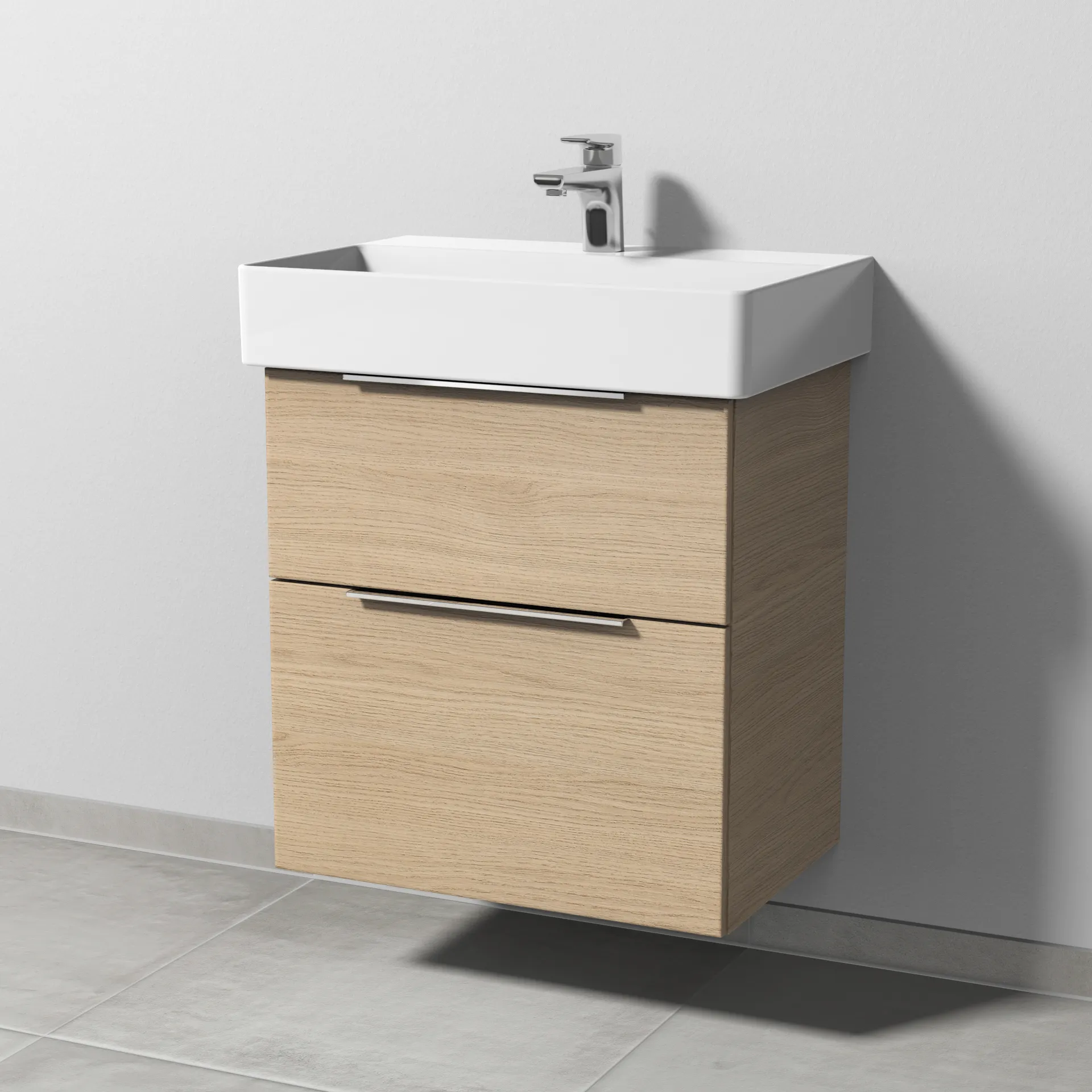 Sanipa Waschtischunterschrank „3way“ passend zu Keramik-Waschtische Dura Square von Duravit 550 × 588 × 377 mm in Eiche Nordic
