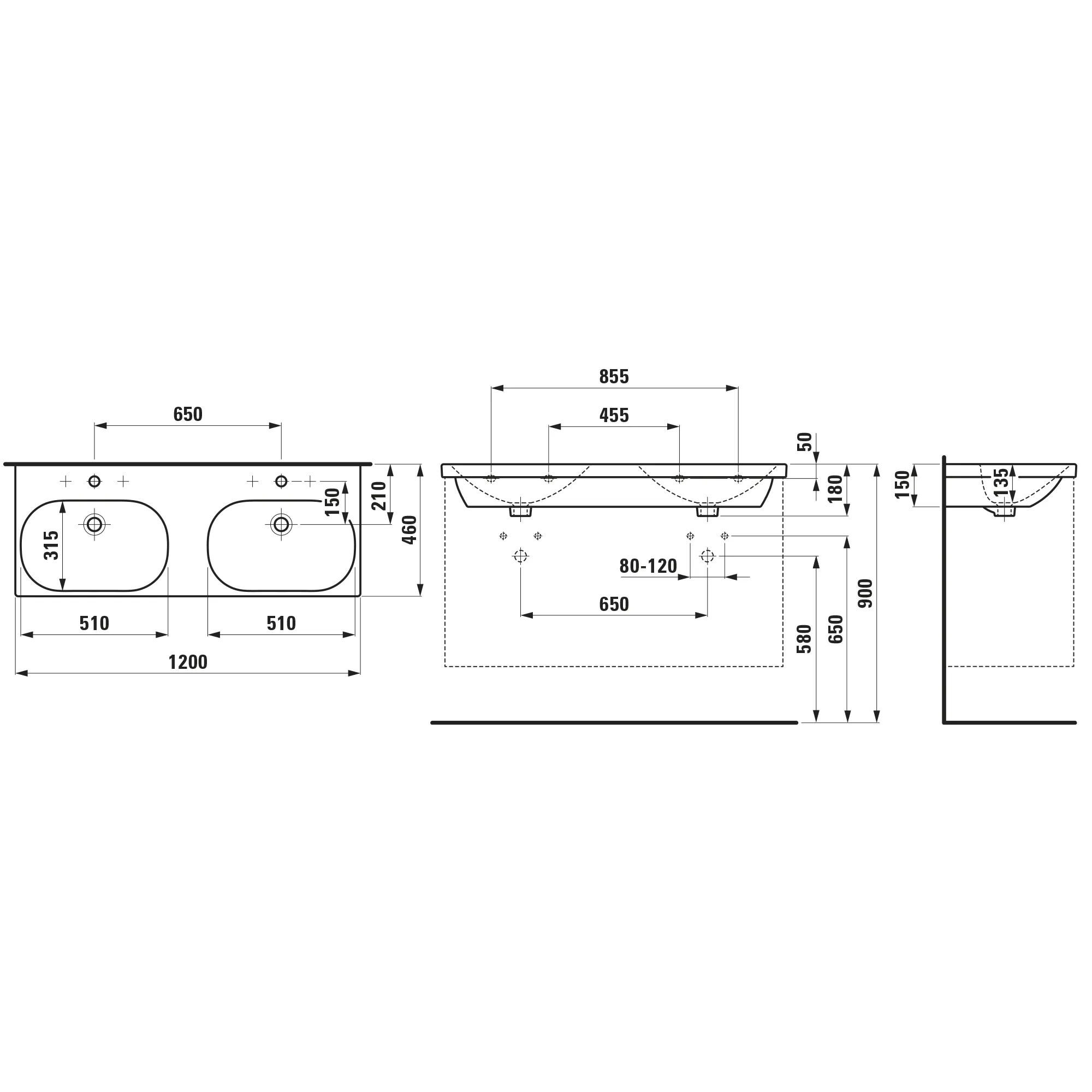 Doppelwaschtisch LUA 460x1200x180 1 Hahnloch mit Überlauf weiß Doppelwaschtisch LUA 460x1200x180 1 Hahnloch mit Überlauf weiß