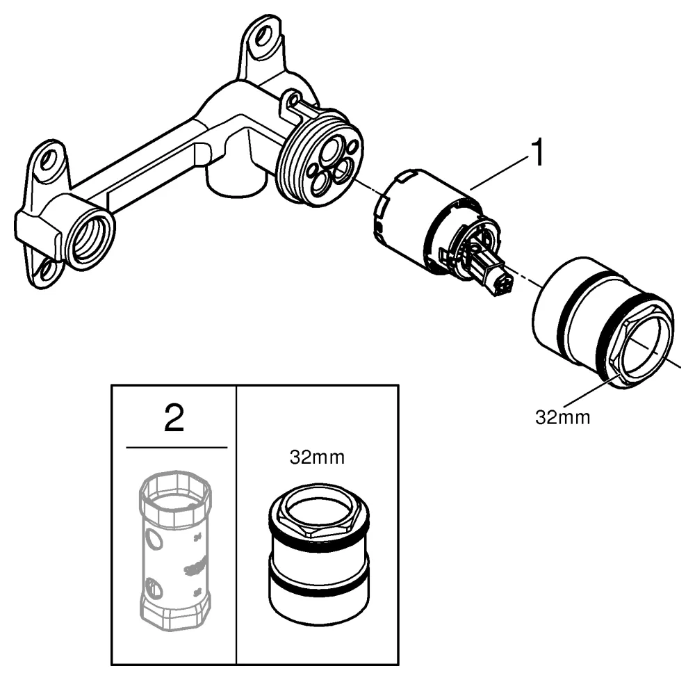 Einhand Unterputz-Universal-Einbaukörper 32635, DN 15, für 2-Loch-Waschtischbatterien, 35 mm Keramikkartusche, Einbautiefe 45 bis 75 mm