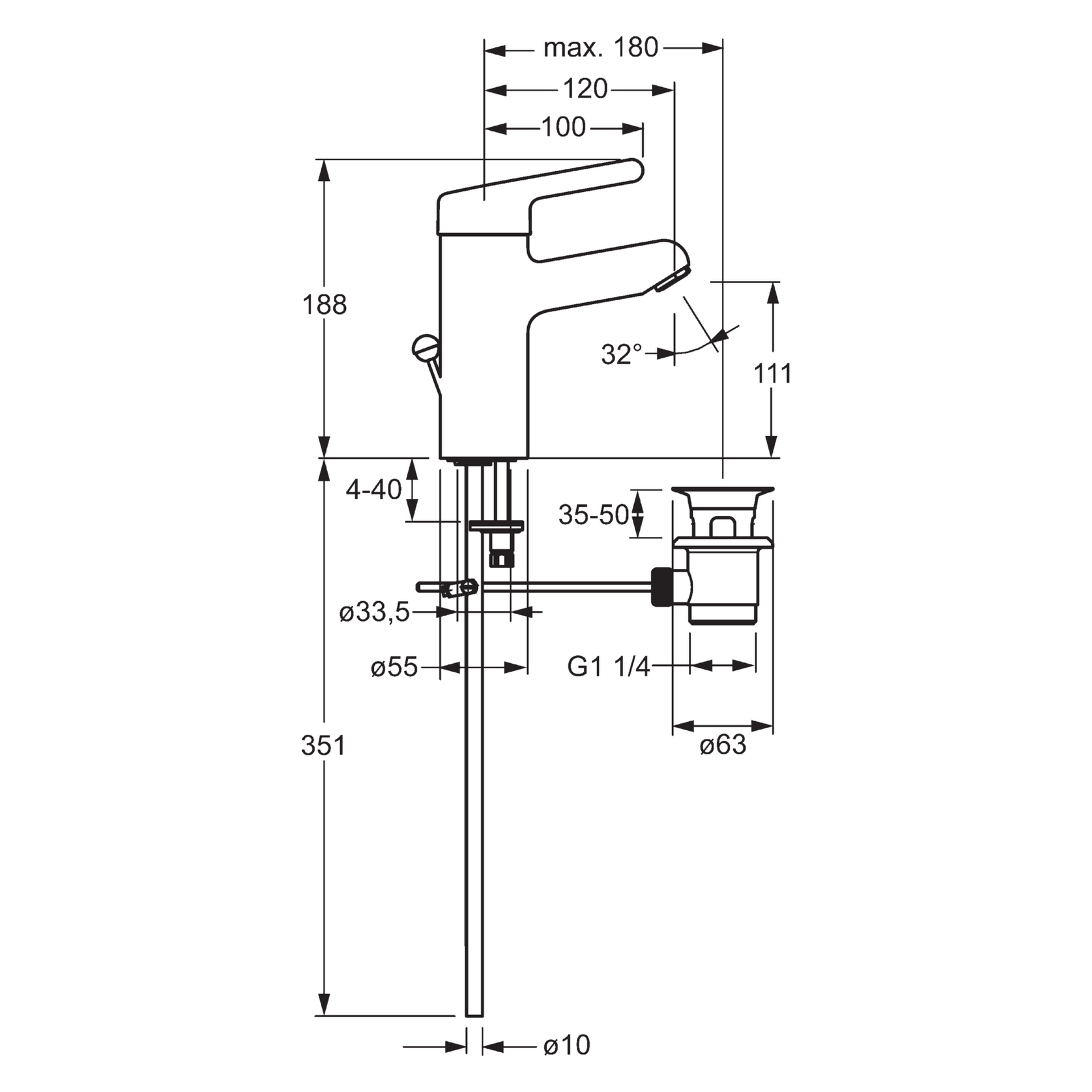 HA Einhebelmischer Waschtischbatterie HANSAMEDIPRO 0161 Kupferrohr Zugstangenablaufgarnitur Ausladung 120 mm DN15 Chrom