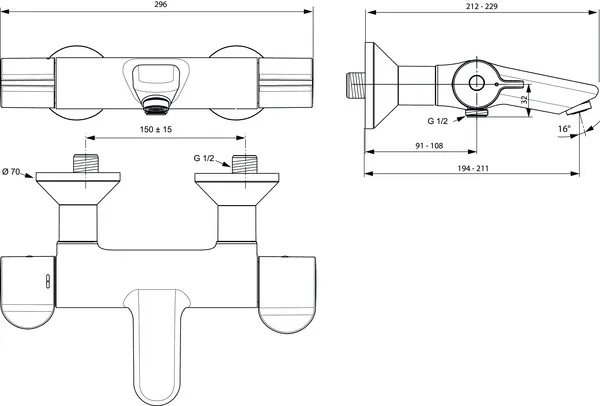 Badethermostat Aufputz Ceraplus Safe Ausladung 194-211mm absp.S-Anschlüsse Chrom Badethermostat Aufputz Ceraplus Safe Ausladung 194-211mm absp.S-Anschlüsse Chrom