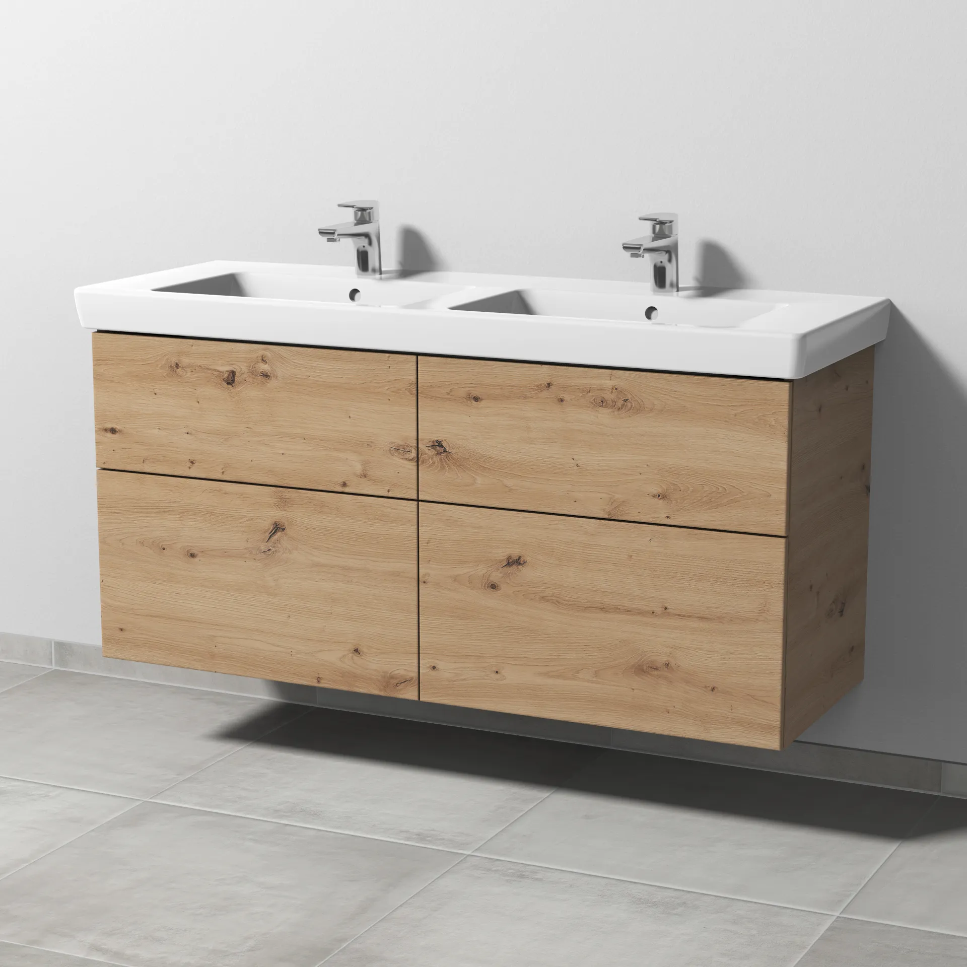 Sanipa Waschtischunterschrank „3way“ passend zu Keramik-Waschtische Subway 2.0 von Villeroy & Boch 1250 × 593 × 447 mm in Eiche Natural-Touch, mit