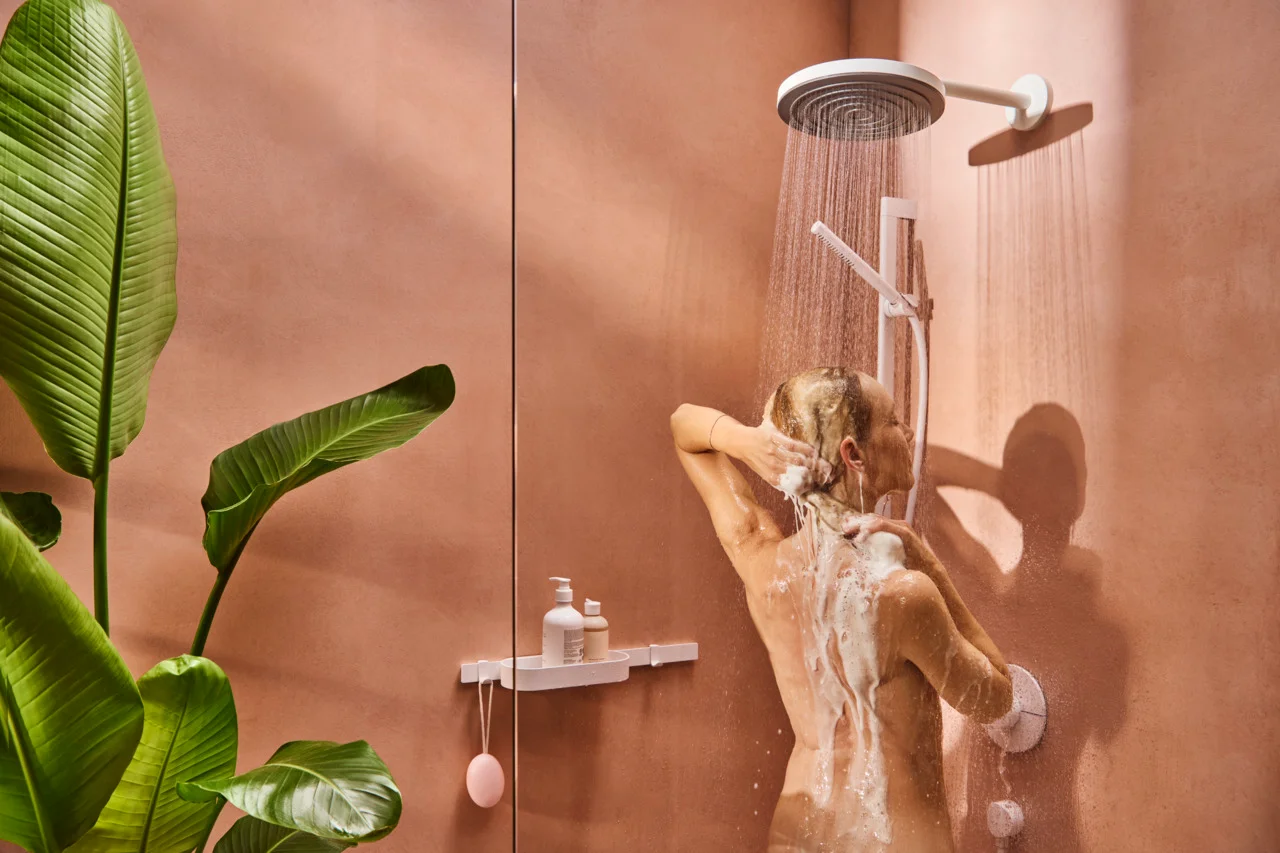 Hansgrohe Pulsify S Stabhandbrause, Mattweiß, 98 x 24 mm, PowderRain Strahlart, QuickClean, max. Durchfluss 5,4 l/min ab 0,5 bar, G 1/2 Anschluss