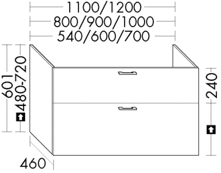 Waschtischunterschrank Sys30 PG1 Aqua von burgbad – 460 mm tief, 1.200 mm breit, 601 mm hoch mit 1 Schublade oben und 1 Auszug unten